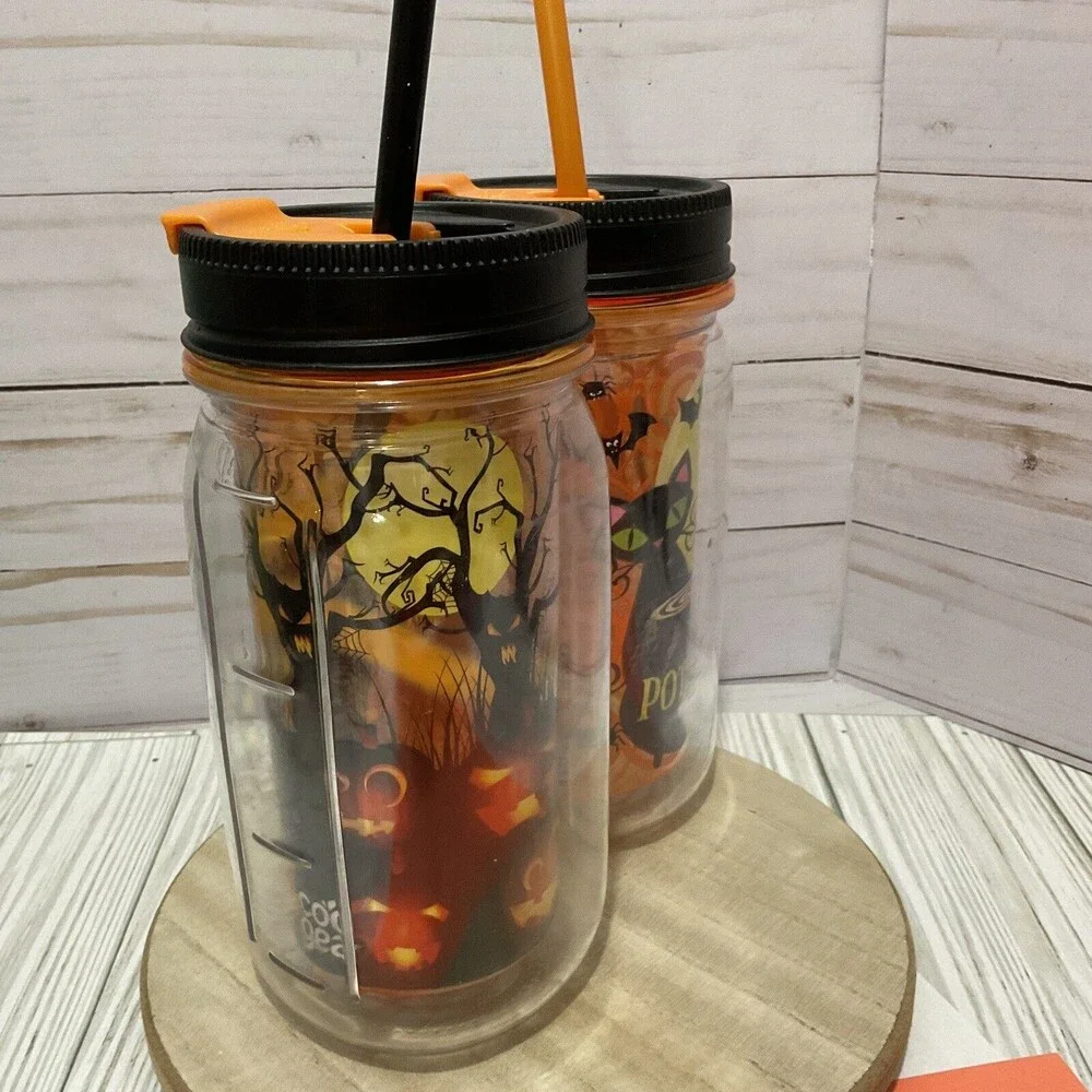 2013 Cool Gear Halloween Double Wall Insulated Mason Jar Tumblers Lot Of 2